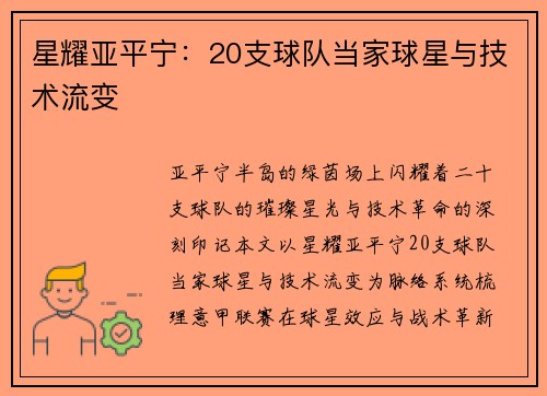 星耀亚平宁：20支球队当家球星与技术流变